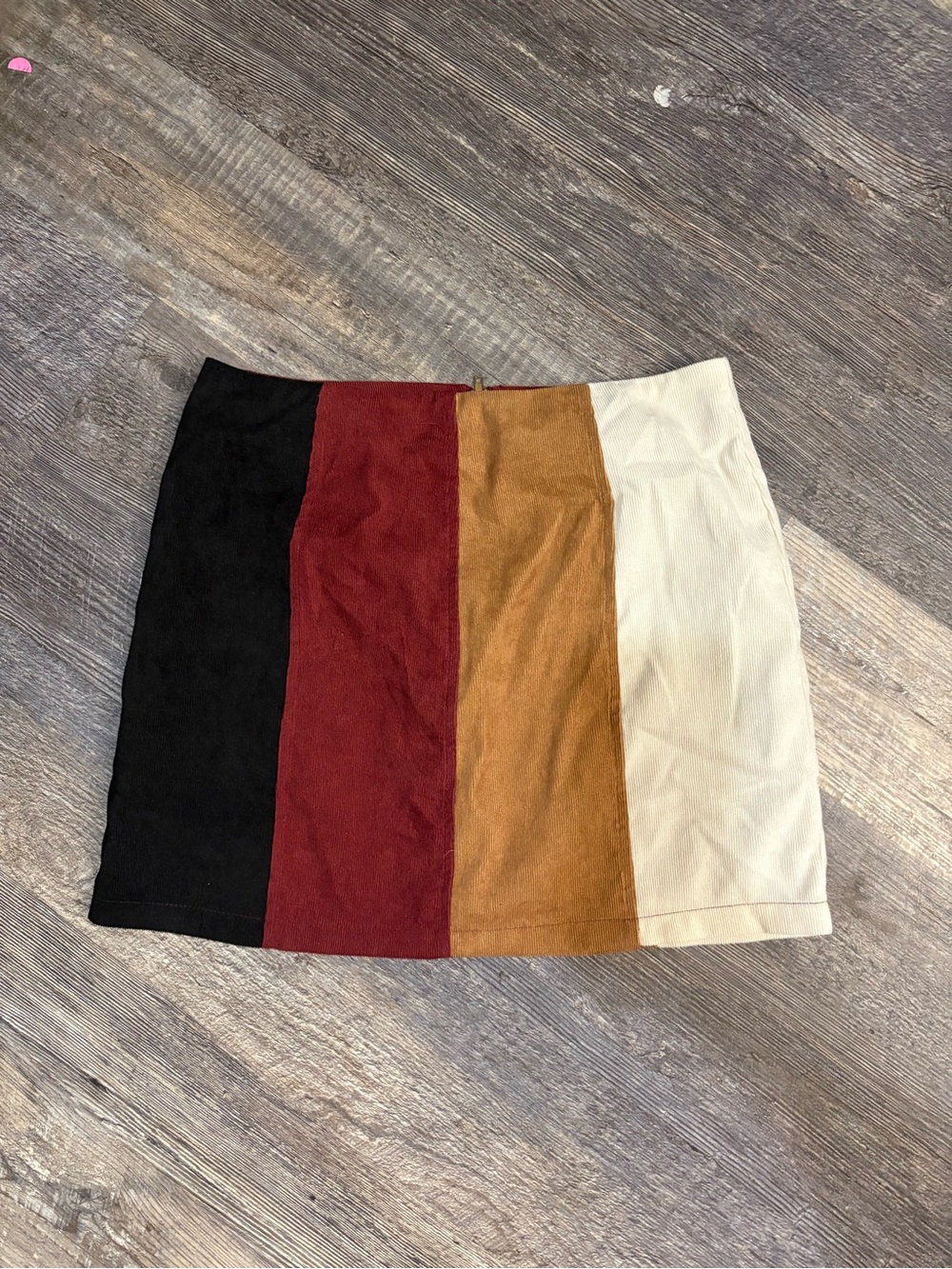 Altar'd State Black Red Brown Cream Colorblock Mini Skirt
